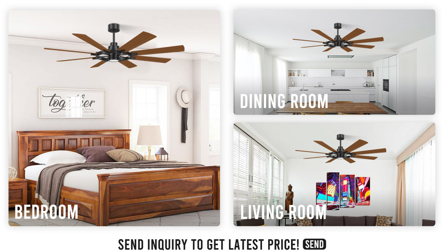 Modern And Simple Design Custom Ceiling Fan Coffe Brown Long Blade Ceiling Fan Reversible Motor Ceiling Fan 