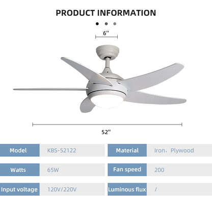 Хит продаж, 5 лопастей, реверсивный двигатель постоянного тока, 52 дюйма, декоративный современный пульт дистанционного управления, умный потолочный вентилятор со светодиодной подсветкой 