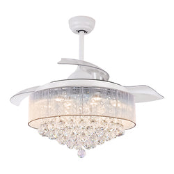 European Ventilador De Techo Invisible Decorative Crystal Fandelier Retractable Bldc Modern Chandelier Fan Ceiling Fan Light 