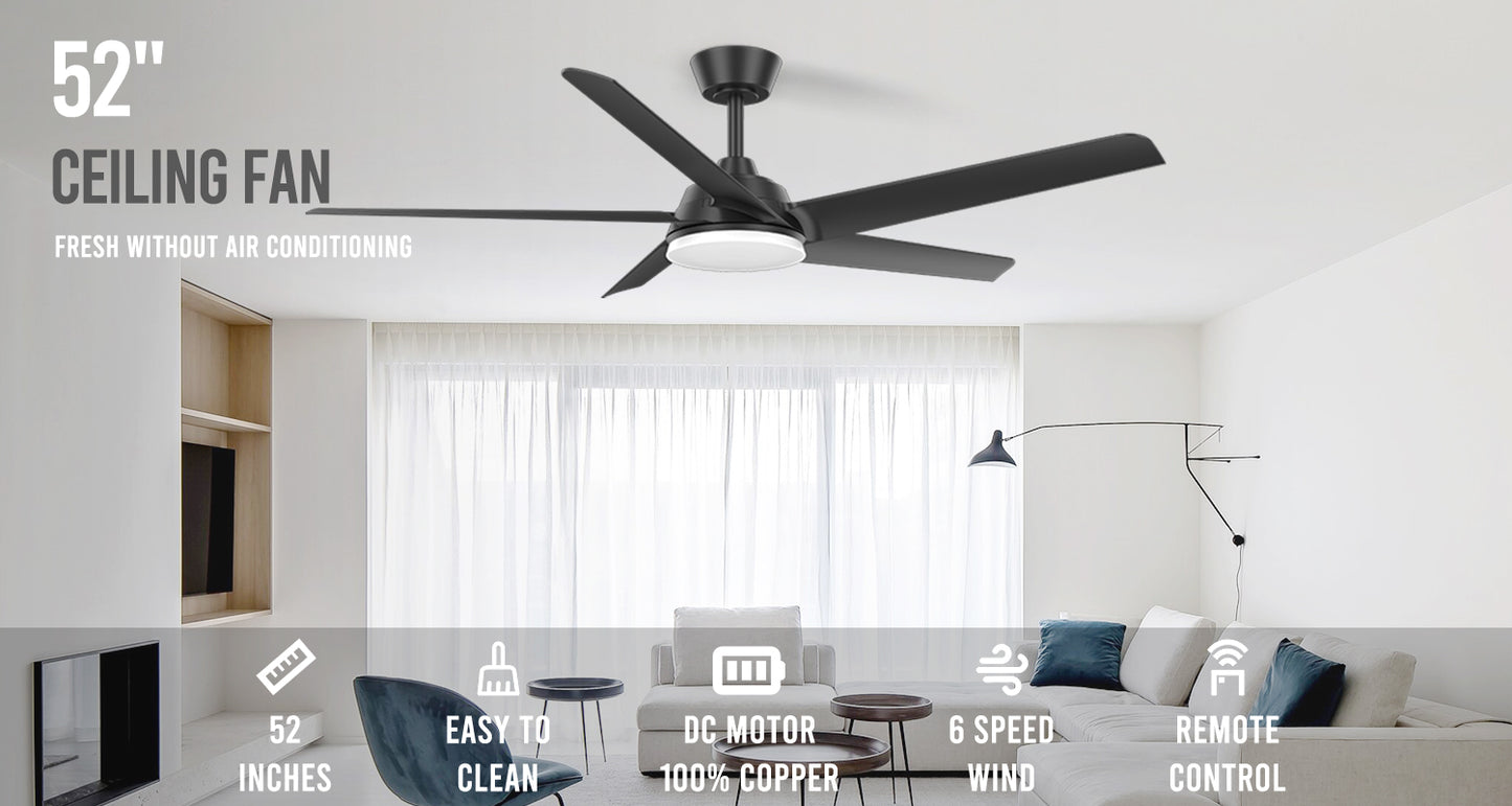 52 Inch Home Decorative Modern Fan Light Reversible Motor Ceiling Fan With Light Remote Control