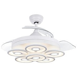 Decorative Modern Fancy Low Watt AC 220v Remote Control Retractable Blade Ceiling Fan With LED Light 