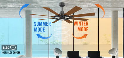 Modern And Simple Design Custom Ceiling Fan Coffe Brown Long Blade Ceiling Fan Reversible Motor Ceiling Fan 