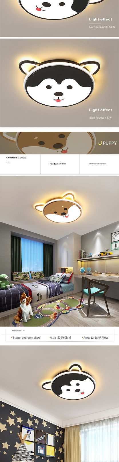 Wholesale retail yellow black puppy design ceiling led lights lighting CCT change dimmable ceiling lamp children room