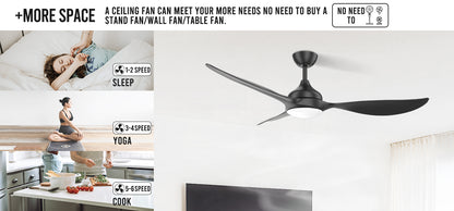 New Minimalist 56 Inch Large Ceiling Fan European Bedroom Ceiling Fan With Light And Remote Control