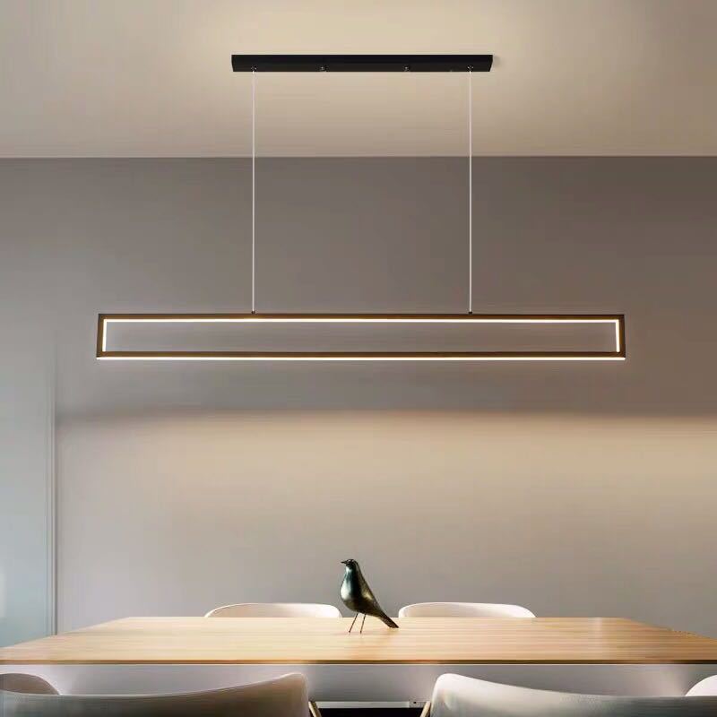 Modern Pendant Lights For Indoor Dining Living Room Kitchen Office Bar Cafe Rectangle Long Strip Black Hanging Lamp