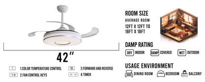 Горячая продажа 42-дюймовый акриловый пульт дистанционного управления с выдвижными складными лопастями, потолочный вентилятор с подсветкой 